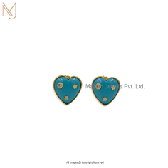 925 Silver Yellow Gold Plated Star Heart Studs Earrings Jewelry | Jewelry Supplier Manufacturer | Maroth Jewels