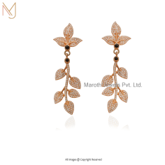 14K Yellow Gold Cubic Zircon Balck Spinel Leaf Design Earrings Jewelry | Wholesale Jewelry Manufacturer | Maroth Jewels