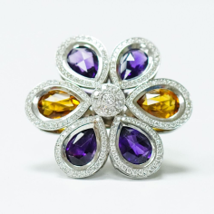 925 silver Partywear Amethyst Citrine Flower  Ring Jewelry Manufacturer