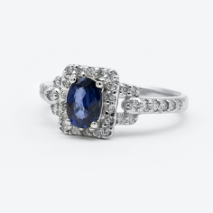 925 Silver  White Gold Plated Cubic Zircon Blue Sapphire Delicate Ring Jewelry