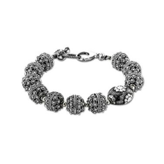 925 Sterling Silver Black Rhodium Beaded Bracelet For Girls And Women Jewelry