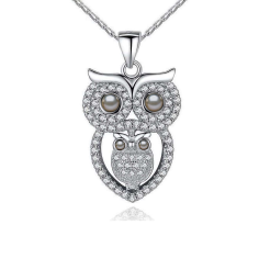 18kt White Gold Owl Pendant Made With Pearls And Diamonds Jewelry