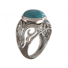 925 Sterling Silver White Gold Plated Turquoise Made Beautiful Ring Jewelry