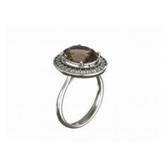 925 Sterling Silver White Gold Plated Smoky Quartz  For Women And Men Ring