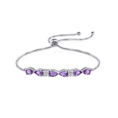 925 Sterling Silver Amethyst  And Cubic Zircon BeatutiFully Carved Bracelet