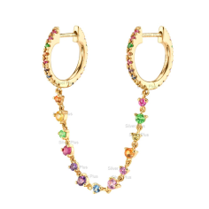 Wholesale Gold Plated cubic zirconia Gemstone minimalist multi hoop earrings