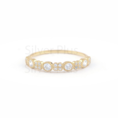 Solid 925 Sterling Silver Cubic Zirconia Eternity Band Ring With Gold Supplier