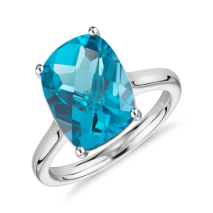 Beautiful natural swiss blue topaz ring in cushion checkerboard  Manufacturer