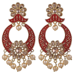 Indian Gold Plated Pearl Drop Dangle Crystal Earrings Set Jhumka Supplier