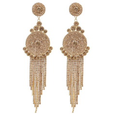 Bollywood Indian Crystal Rhinestone Gold Plated Dangle Tassel Jhumka Supplier