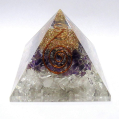 White Crystal And Amethyst Gemstone Orgonite Pyramid At SHAZ AGATE: Supplier