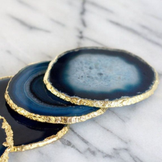 Wholesale Blue Agate Coaster For Sale Coaster With Gold Platted Manufacturer