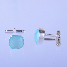 Wholesaler of natural blue chalcedony silver cuff links