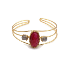 24k gold plated ruby & labradorite custom made handmade oval bangle bracelet