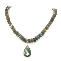 Wholesaler of  natural labradorite beads silver pendant necklace