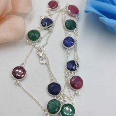 Wholesaler of  bezel jewelry natural semiprecious stone silver necklace