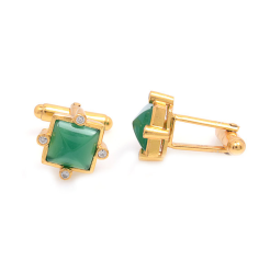 Wholesaler 925 sterling silver cufflinks green onyx gemstone