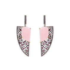Real 925 Silver Diamond Rhodolite Pink Opal Gemstone Dangle Earrings Supplier