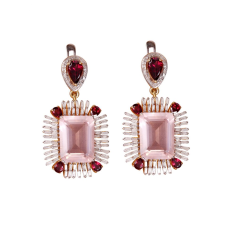 Real 925 Silver Pave Diamond Earrings Rose Quartz Garnet Dangle Earring Supplier