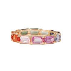 14K Solid Yellow Gold Natural Baguette Shape Multi Sapphire New Rings Mekar