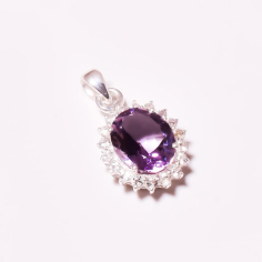 Wholesale brazilian faceted amethyst oval shape  white topaz pave pendant