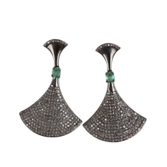 AXE Design 925 Sterling Silver Natural Emerald Dangle Earrings Supplier