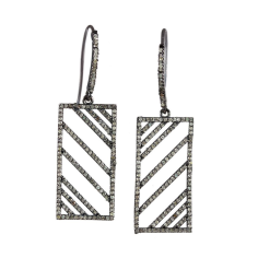 Genuine Pave Diamond Rectangle Hook Dangle Earrings 925 Sterling Silver Supplier