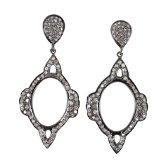 Vintage Style Genuine Pave Diamond Jewelry 925 Sterling Silver Dangle Earrings