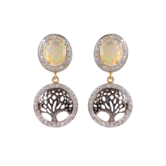 925 Silver Diamond Earrings Opal Gemstone Drop Dangle Earrings Tree Maker