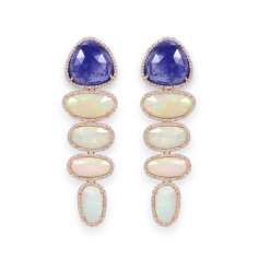 14k Solid Gold Opal & Tanzanite Dangle For Women Natural Pave Earrings supplier