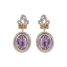 925 Silver Diamond Earrings Amethyst Carving Dangle Earrings Manufacturer