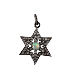 David Star Pave Diamond Charm Pendant Opal Gemstone Jewelry Charms Pendant Maker