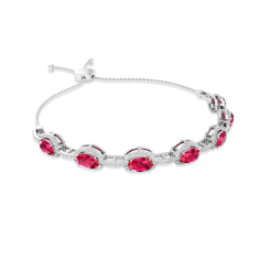 Oval Shape Ruby Station Bracelet, Halo Diamond Bolo Bracelet