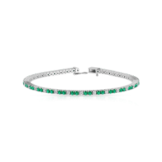 Round Emerald Diamond Women Tennis Bracelet, Thin Diamond Color Clarity Gemstone