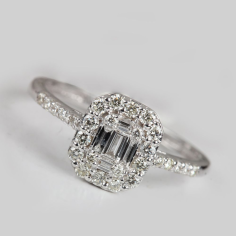 18k White Gold Single Pave & Baguette Cut Diamond Wedding Rings Diamond