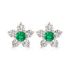 Vintage Emerald Earring, Diamond Cluster Stud, Star Shaped Round Manufacturer