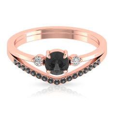 Black Diamond Three Stone Ring, Round Diamond Engagement Ring Manufacturer