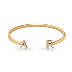 Diamond Letter Cuff Bracelet, Gold Alphabet Initial Bangle Cuff Bracelet,