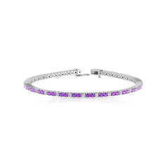 Round Amethyst 14kt Gold Tennis Bracelet, Diamond Gemstone Bracelet for Women