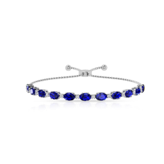 Blue Sapphire 14kt Gold Bolo Bracelet, Alternating Gemstone and Round Diamond