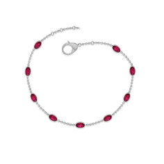 Oval Shaped Ruby Station Bracelet for Women, Bezel Set Gemstone Chain Bracelet