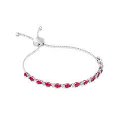 Pear Shape Ruby Diamond Bolo Chain Bracelet, Color Clarity Diamond Birthstone