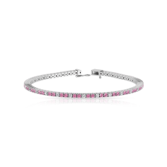 Unique Box Lock Wedding IPink Tourmaline Diamond Alternating Tennis Bracelet