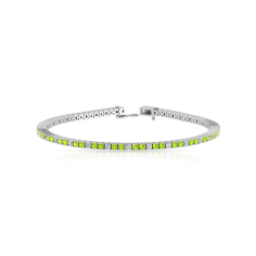 Alternating Gemstone Diamond Tennis Bracelet, Minimal Peridot 14kt Gold Women