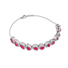 Pear Shape Ruby Glass Filled Moissanite Halo Bracelet, Gemstone Manufacture