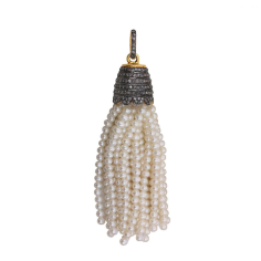 925 Sterling Silver Pave Diamond Pearl Gemstone Beads Tassel Pendant Exporter