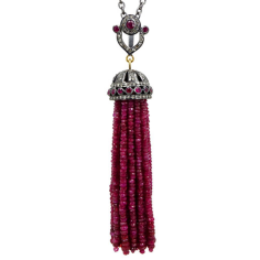 Ruby Gemstone Beaded Tassel Necklace 925 Silver Pave Diamond Pendant Exporter