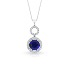 Blue Sapphire Diffused wit Moissanite Pendant, Open Circle Manufacture
