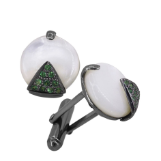 925 Sterling Silver Tsavorite Gemstone and Pearl Cuff Links  Manufacturer