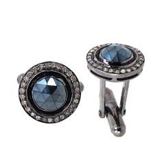 925 silver pave diamond black spinel gemstone man's cufflink Manufacturer